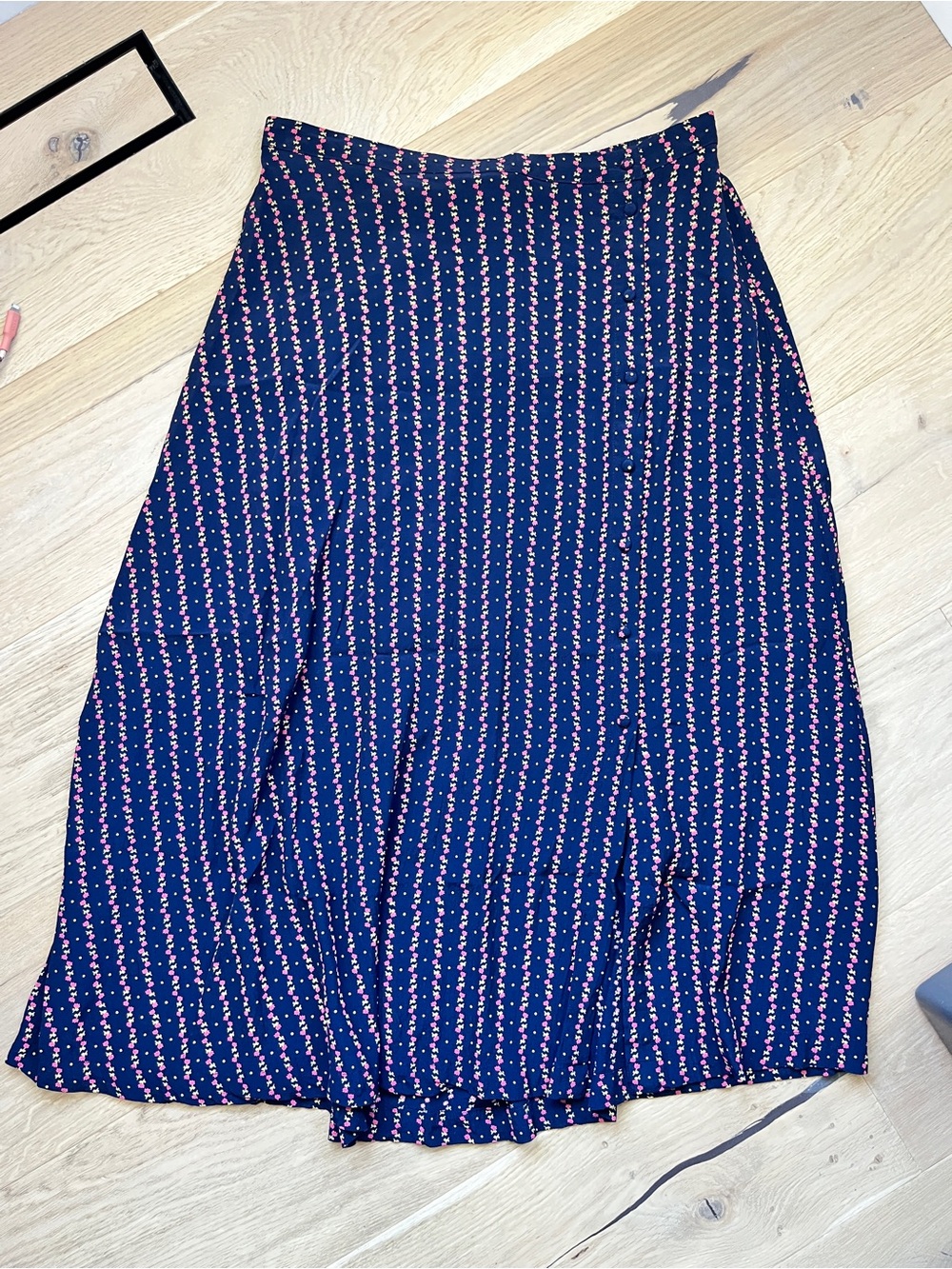 Navy Floral-Stripe A-Line Skirt